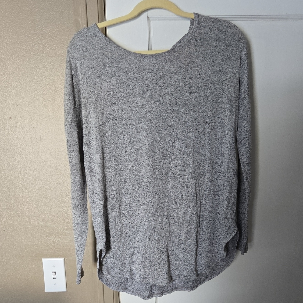 Garage Heather Gray Long Sleeve Top With Cross Back Detail
